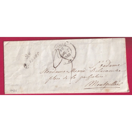CURSIVE 29 QUISSAC GARD CAD TYPE 14 NIMES 1842 POUR MONTPELLIER HERAULT INDICE 11 LETTRE
