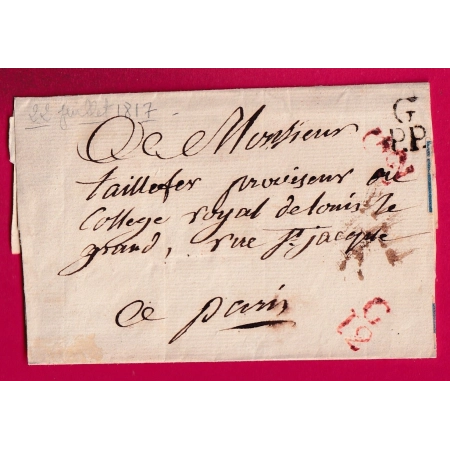 PARIS PETITE POSTE GPP + BOITIER G12 2 FRAPPES 1817 POUR PARIS LETTRE