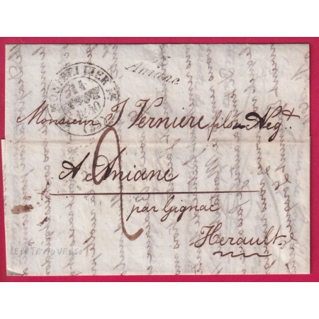 LETTRE ACHEMINE DE LONDRES 1840 ANGLETERRE CURSIVE 33 ANIANE EN ARRIVE AU RECTO HERAULT CAD TYPE 12 MONTPELLIER 1840