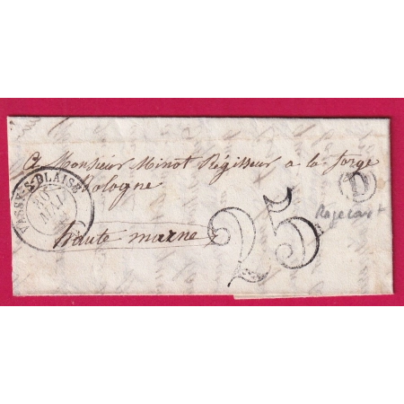 CAD TYPE 15 VASSY SUR BLAISE HAUTE MARNE BOITE RURALE D RAGECOURT POUR BOLOGNE SUR MARNE CURSIVE AU DOS LETTRE