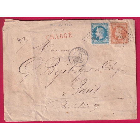 N°29 31 PC DU GC 3352 SEDAN ARDENNES LETTRE CHARGE POUR PARIS LETTRE