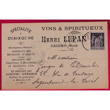 CARTE PUB EAUX DE VIE LEPAN CAUDRY NORD ALCOOL POUR ARGENTEUIL PARIS LETTRE
