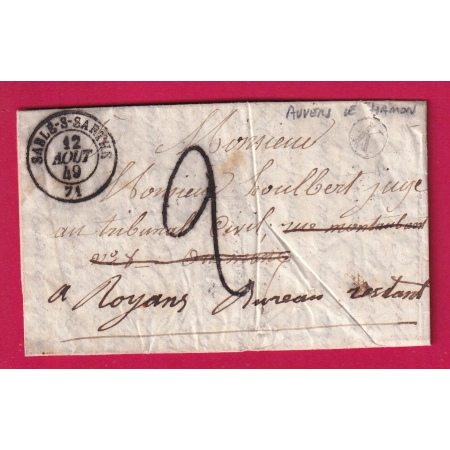 CAD TYPE 15 SABLE SUR SARTHE BOITE RURALE K AUVERS LE HAMON POUR ROYANS POSTE RESTANTE LETTRE