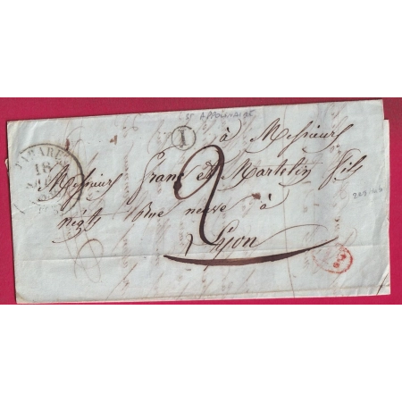 CAD TYPE 13 TARARE RHONE BOITE RURALE I ST APPOLINAIRE DECIME RURAL 1836 POUR LYON LETTRE