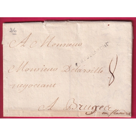 MARQUE PONT DE LARCHE EURE LENAIN N°1 1761 INDICE 14 POUR BRUGES BELGIQUE LETTRE