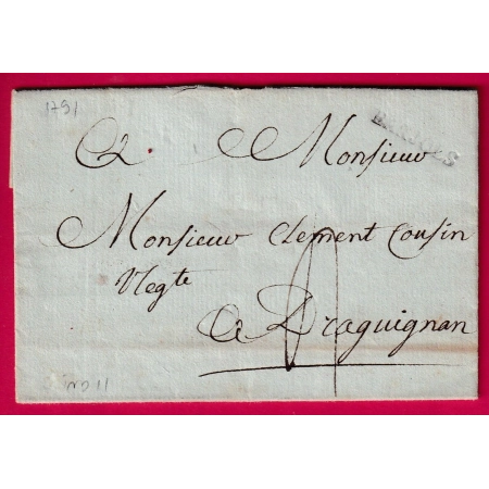 MARQUE BARJOLS VAR 1791 LENAIN N°1 INDICE 11 POUR DRAGUIGNAN LETTRE