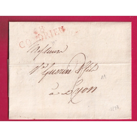 MARQUE 68 CONDRIEU EN ROUGE RHONE 1813 INDICE 11 POUR LYON CACHET ARRIVE SPECIAL LYON LETTRE