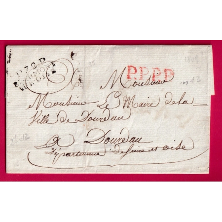 MARQUE P72P BEAUMONT SUR OISE SEINE ET OISE 1809 AU DOS MAIRIE DE PRESLES POUR DOURDAN INDICE 12 LETTRE