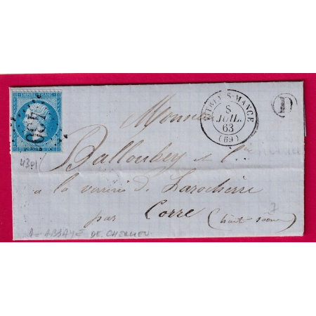 N°22 GC 4301 VITREY S MANCE HAUTE SAONE BOITE RURALE D ABBAYE DE CHERLIEU POUR CORRE LETTRE