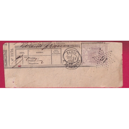 RARE TIMBRE FISCAL DE DIMENSION OBLITERATION ETOILE 16 R DE PALESTRO SUR FRAGMENT DE LETTRE