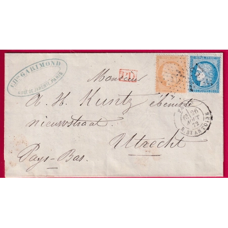 N°59 60 PARIS ETOILE 21 R ST ANTOINE POUR UTRECHT PAYS BAS HOLLANDE LETTRE