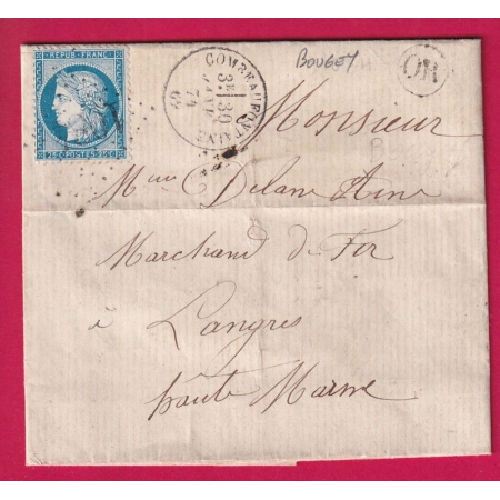 N°60 GC 1084 COMBEAUFONTAINE HAUTE SAONE OR BOUGEY POUR LANGES HAUTE MARNE LETTRE