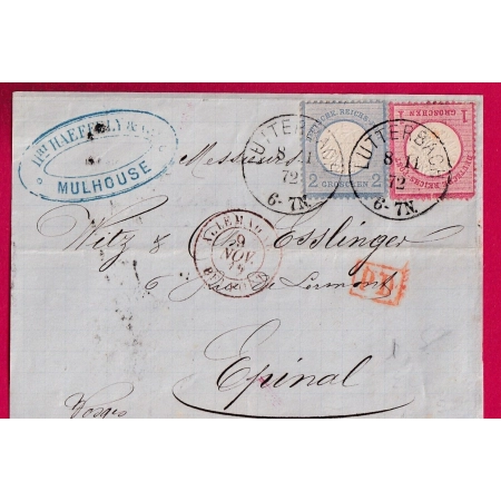 ALSACE LORRAINE LUTTERBACH HAUT RHIN POUR EPINAL VOSGES 1872 DEVANT DE LETTRE