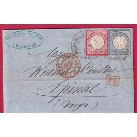 ALSACE LORRAINE MULHOUSE FER A CHEVAL HAUT RHIN POUR EPINAL VOSGES BUREAU PASSE 978 CHAUMONT HAUTE MARNE LETTRE