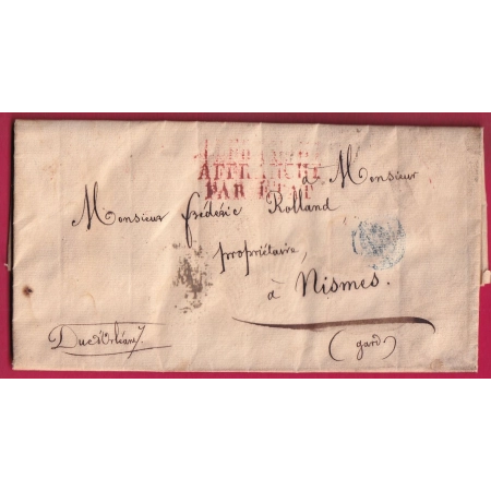 CONTRESEINGT DE FRANCHISE LE DUC D'ORLEANS PARIS 1830 FUTUR LOUIS PHILIPPE POUR NIMES GARD LETTRE