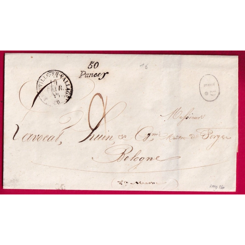 CURSIVE 50 PANCEY HAUTE MARNE DECIME RURAL 1845 POUR BOLOGNE T12 VIGNORY AU DOS INDICE 16 LETTRE