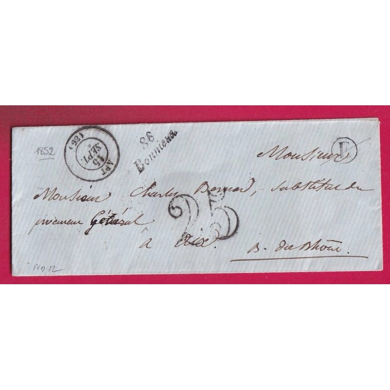 CURSIVE 86 BONNIEUX VAUCLUSE T15 APT BOITE RURALE E POUR AIX INDICE 12 LETTRE