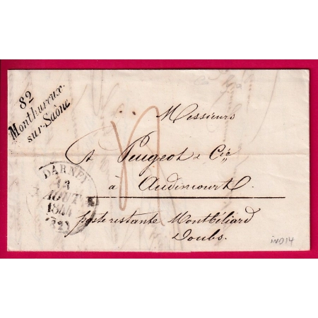 CURSIVE 82 MONTHUREUX SUR SAONE CAD TYPE 12 DARNEY VOSGES POUR AUDINCOURT INDICE 14 LETTRE