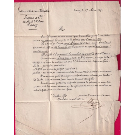 COMMUNE DE PARIS TENTATIVE ENTREE NANCY MEURTHE ET MOSELLE 27 MAI 1871 POUR PARIS TARIF IMPRIME SANS CACHET ARRIVE