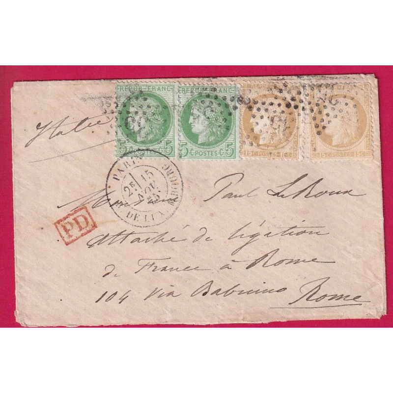 N°53 X2 + 55 X2 PARIS ETOILE 35 R DE LUXEMBOURG POUR ROMME ITALIE ITALIA LETTRE