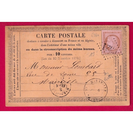 N°58 GC 6321 MARSEILLE LES CROTTES POUR MARSEILLE INDICE 19 CARTE PRECURSEUR LETTRE