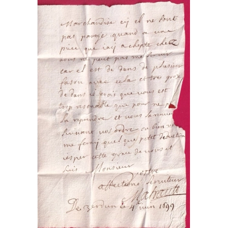 LETTRE DE VERDUN MEUSE 1699 POUR REIMS MARNE LETTRE