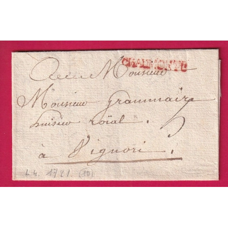 MARQUE CHAUMONT HAUTE MARNE EN ROUGE LENAIN N°4 INDICE 10 POUR VIGNORY 1781 LETTRE