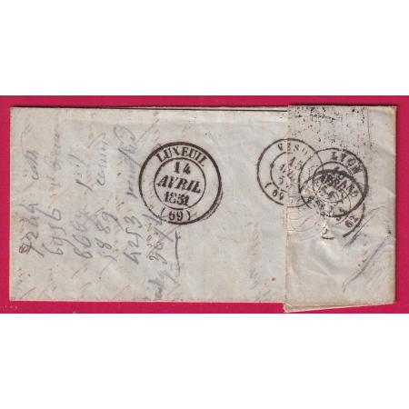 CURSIVE 69 CONFLANS SUR LANTERNE HAUTE SAONE CAD TYPE 14 LUXEUIL POUR CLERMONT FERRAND 1851 LETTRE