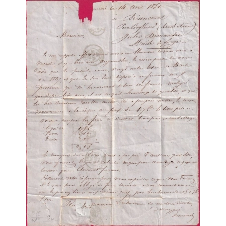 CURSIVE 69 CONFLANS SUR LANTERNE HAUTE SAONE CAD TYPE 14 LUXEUIL POUR CLERMONT FERRAND 1851 LETTRE