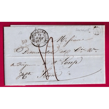 CURSIVE 50 DOULAINCOURT HAUTE MARNE 1847 BOITE RURALE A SAUCOURT POUR ST LOUP HAUTE SAONE LETTRE