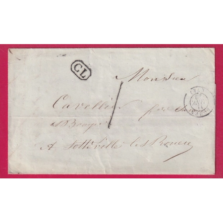 TAXE 1 FABRICATION LOCALE DU 11 JANVIER 1849 ROUEN SEINE INFERIEURE + C NOIR POUR BRETEVILLE LES ROUEN LETTRE