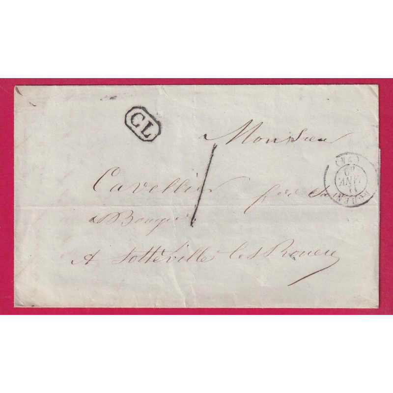 TAXE 1 FABRICATION LOCALE DU 11 JANVIER 1849 ROUEN SEINE INFERIEURE + C NOIR POUR BRETEVILLE LES ROUEN LETTRE