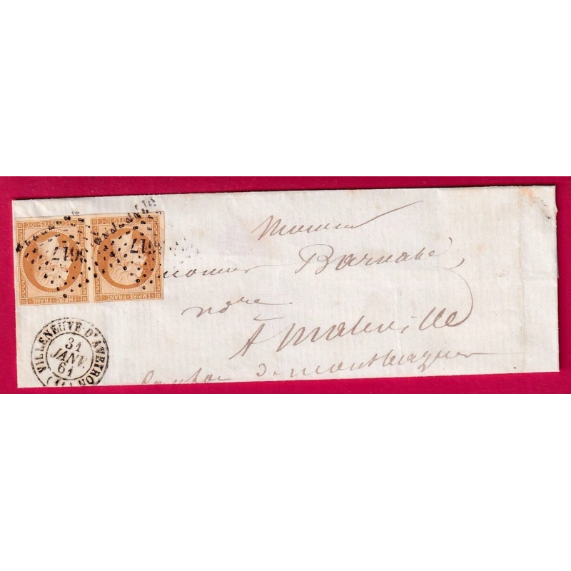 N°13B PAIRE TYPE II PC 3617 VILLENEUVE D' AVEYRON POUR MALEVILLE LETTRE