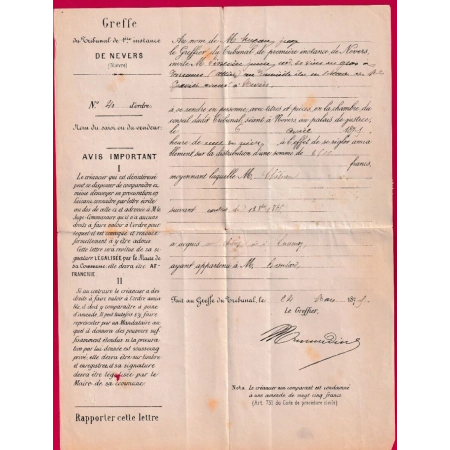 N°55 60 PAIRE GC 2654 NEVERS NIEVRE SANS BANDE TARIF RECOMMANDE LOCAL LETTRE