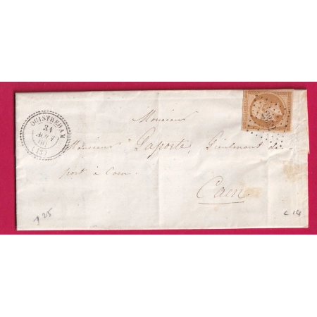 N°13 PC 2352 OUISTREHAM CALVADOS POUR CAEN 1860 CAD TYPE 22 LETTRE