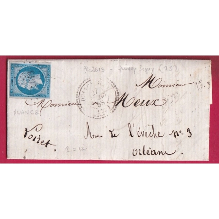 N°14 SUR AZURE PC 2613 QUINCY SEGNY SEINE ET MARNE CAD TYPE 22 POUR ORLEANS LOIRET INDICE 12 LETTRE