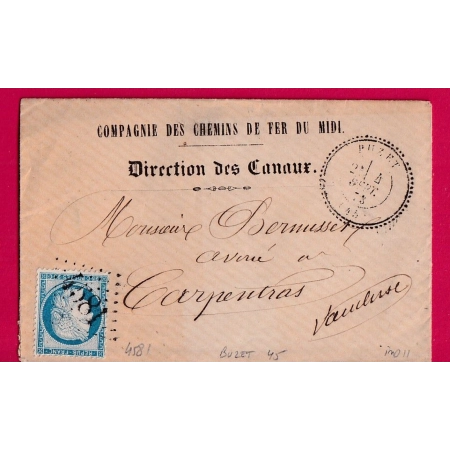 N°60 GC 4581 BUZET LOT ET GARONE CAD TYPE 24 ENVELOPPE IMPRIME POUR CARPENTRAS VAUCLUSE LETTRE