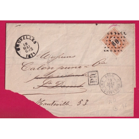 COMMUNE DE PARIS LETTRE DE BRUXELLES BELGIQUE POUR POSTE RESTANTE ST DENIS + AU DOS PARIS POSTE RESTANTE 12.6.1871