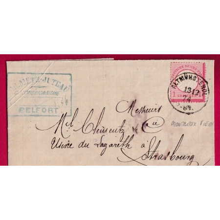 ALSACE LORRAINE ALTMUNSTEROL MONTRIEUX VIEUX HAUT RHIN ACHEMINEE DE BELFORT POUR STRASBOURG LETTRE