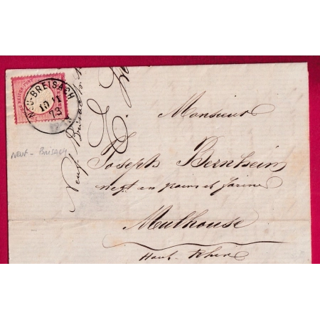 ALSACE LORRAINE NEU BREISACH NEUF BRISACH 1873 HAUT RHIN POUR MULHOUSE LETTRE