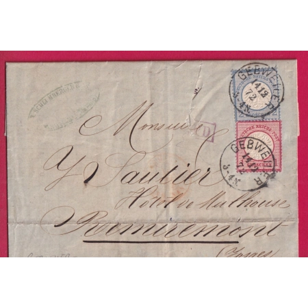 ALSACE LORRAINE GEBWEILER GUEBWILLER POUR REMIREMONT VOSGES 1872 LETTRE