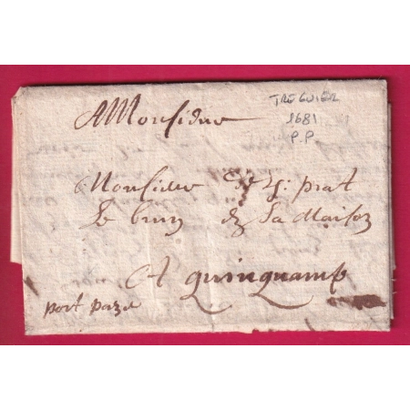 LETTRE DE 1681 EN PORT PAYE DE TREGUIER COTE DU NORD RARE POUR GUINGAMP  LETTRE