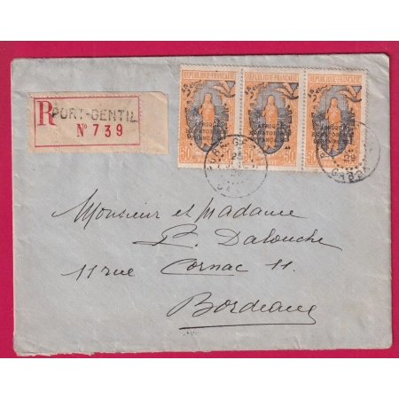 GABON PORT GENTIL RECOMMANDE 1929 POUR BORDEAUXT LETTRE