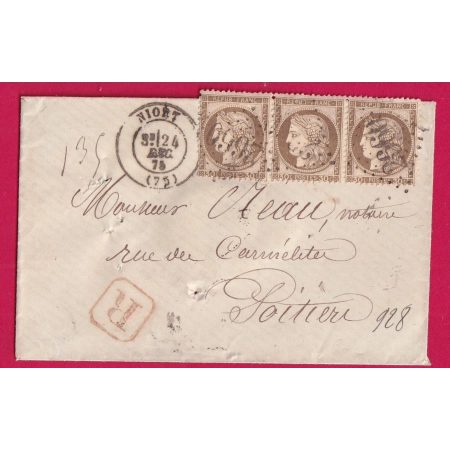 N°56 BANDE DE  GC 2660 NIORT DEUX SEVRES 1875 LETTRE RECOMMANDE POIR POITIERS VIENNE LETTRE