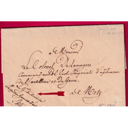 CONTRESEINGT DE FRANCHISE LE GENERAL EBLE PARIS 1808 POUR METZ MOSELLE ECOLE IMPERIALE ARTILLERIE GENIE MILITAIRE LETTRE