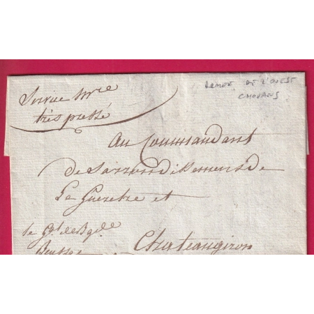 CONTRESEING FRANCHISE LE GENERAL DE BRIGADE BEYSSAC ARMEE DE L'OUEST TEXTE SUR LES CHOUANS ILLE ET VILAINE AN 8 1800 LETTRE
