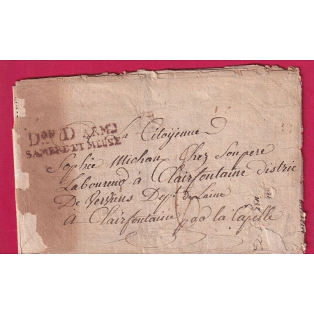MARQUE ARMEE SAMBRE ET MEUSE CREUZNACH AN 4 1796 KREUSNACH ALLEMAGNE POUR LA CAPELLE AISNE LETTRE