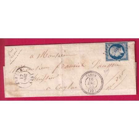 N°14 PC 3487 VAOUR TARN 1855 CAD TYPE 22 + TYPE 15 CORDES POUR CAYLUX TARN ET GARONNE SIGNE JAMET LETTRE