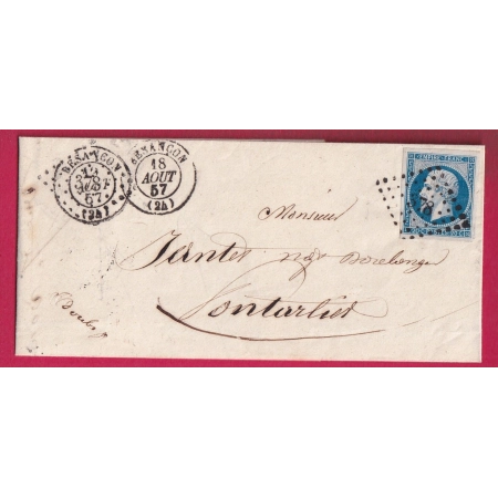N°14 PC 378 BESANCON DOUBS PRECURSEUR APRES LE DEPART CAD TYPE 15 ANNULE PAR PC POUR PONTARLIER LETTRE