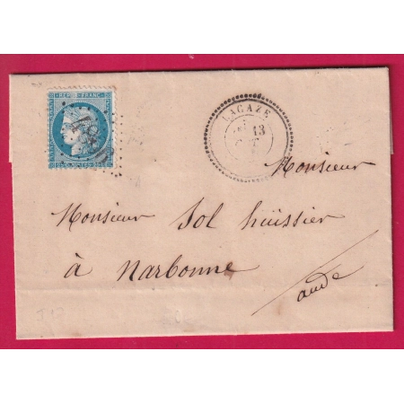 N°60 GC 4806 LACAZE TARN CAD TYPE 24 POUR NARBONNE AUDE INDICE 17 VIA VABRE LETTRE